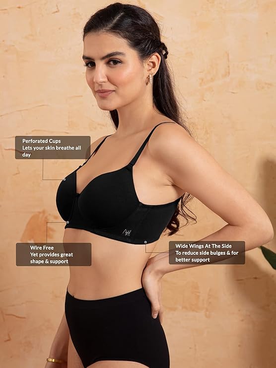 Women's Cotton Lightly Padded Wire Free Full-Coverage T-Shirt Bra