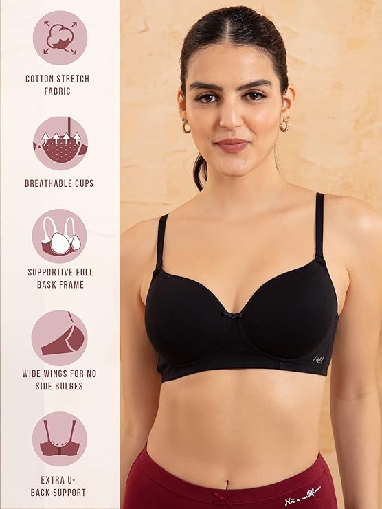 Women's Cotton Lightly Padded Wire Free Full-Coverage T-Shirt Bra