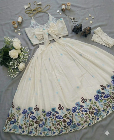 Ivory Floral Embroidered Lehenga Choli Set