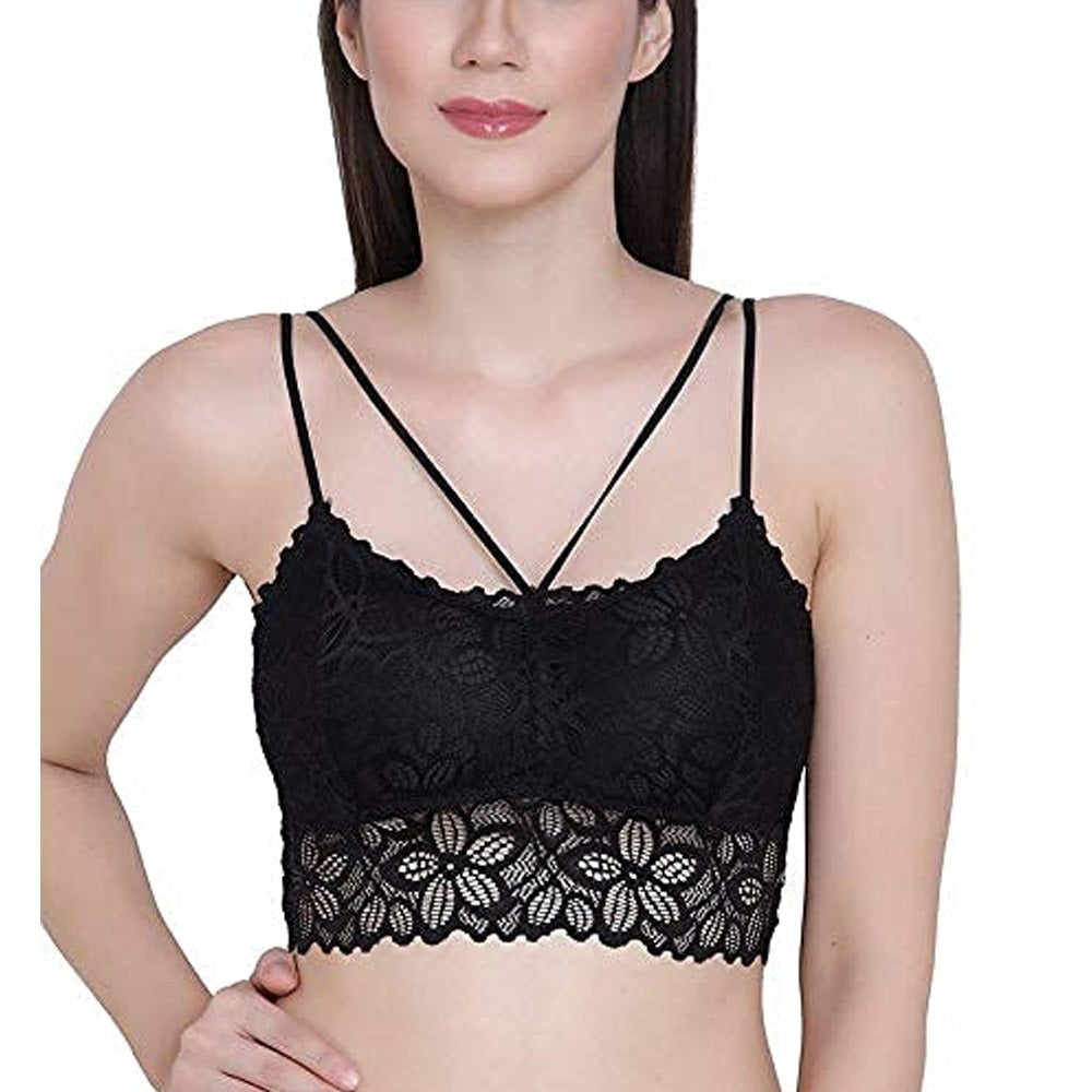 Padded Ladies Black Net Bralette Bra