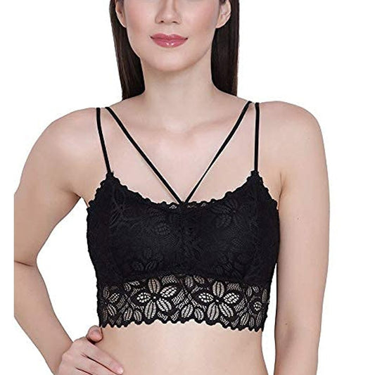 Padded Ladies Black Net Bralette Bra