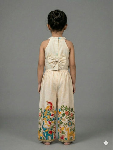 Luxury Hand Embroidered Elephant & Peacock Co-Ord Set for Girls